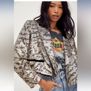 Free People Ari Sequin Cropped Blazer M